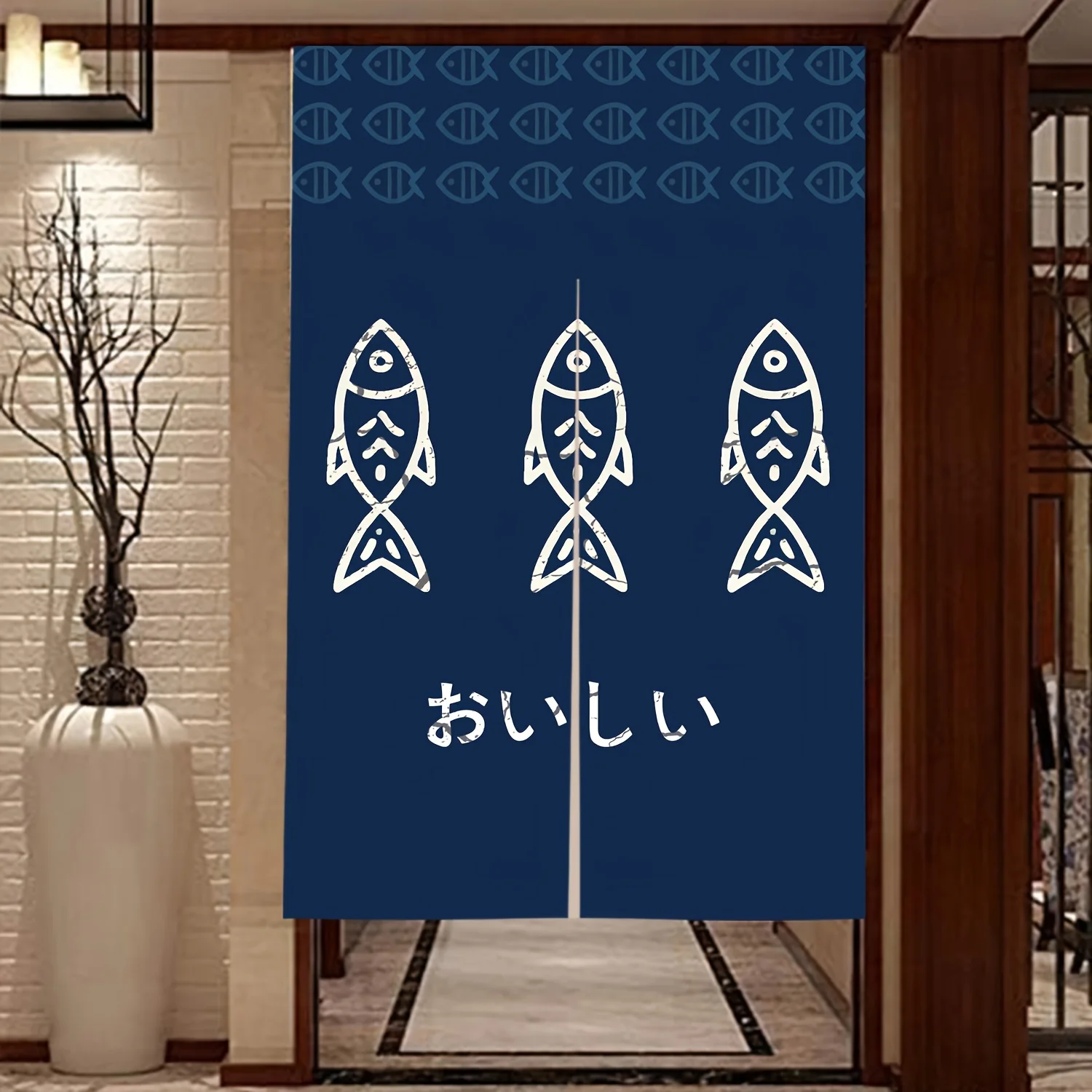 Japanese Fish Pattern Noren Door Curtain Oishii Sushi Restaurant Decor Stylish room divider Suitable for all seasons Quick Setup