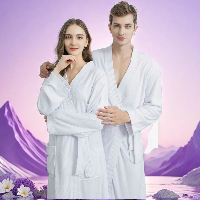 Men Women 100% Cotton Terry Bathrobe Suck Water Towel Sleepwear Spa Hotel Long Bath Robe Kimono Plus Size Dressing Gown Lovers