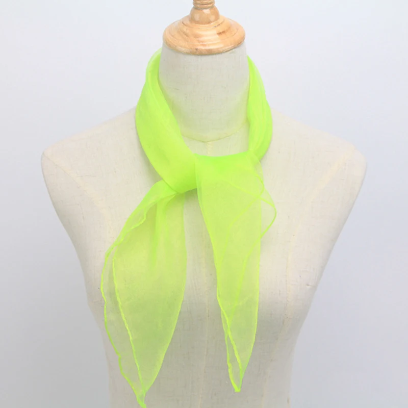 60cm dança pequenos lenços de seda feminino desempenho doce cor lenço quadrado vermelho amarelo roxo verde cachecóis chiffon neckerchief