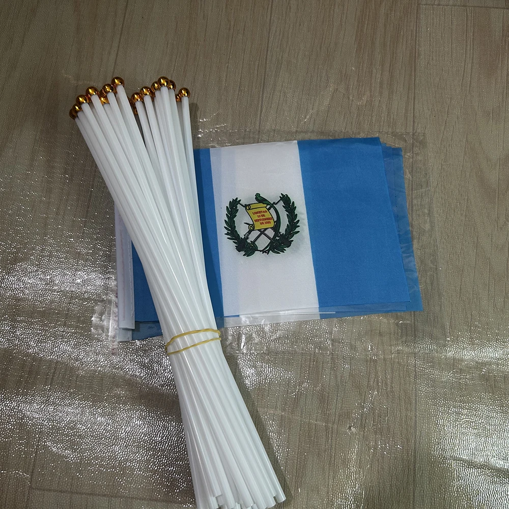 Guatemala hand flag 14x21cm Polyester Fade-Resistance Guatemala Hand Waving Flag with Plastic Flagpole for Events