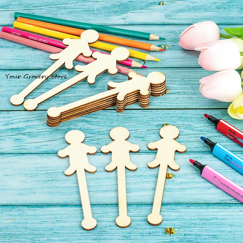 30pcs Character Craft Sticks 5.3 Inch Extra Large Character Shaped Craft Sticks Natural Wood Craft Sticks For DIY Projects
