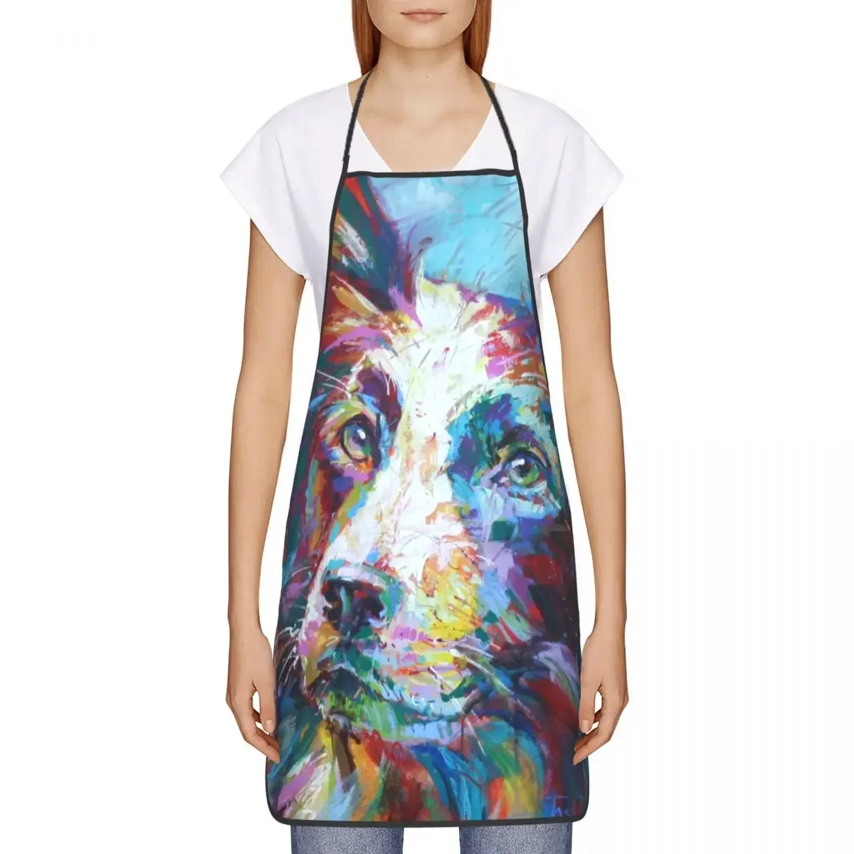 Cute Colorful Border Collie Apron for Women Men Unisex Bib Pet Dog Kitchen Cooking Tablier Cuisine Chef Painting