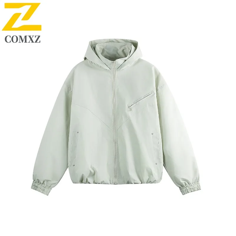 

COMXZ Outdoor Adventure Высококачественная мужская куртка с капюшоном Удобное пальто Повседневная однотонная легкая осенняя ветровка