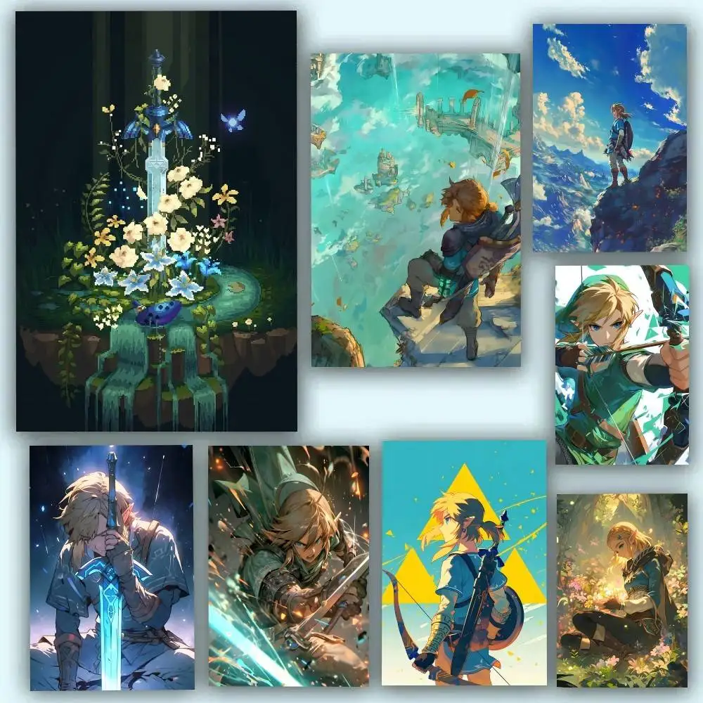 Pósteres autoadhesivos impermeables de Game L-Legend of Z-elda Cool Breath of The Wild, ideales para decoración de sala de estar, dormitorio y bar