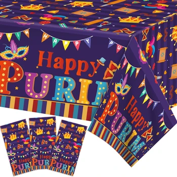 Happy Purim Festival Party Dining Table Cover Cartoon Mask Crown Pattern Waterproof PE Disposable Tablecloths Party Decorations