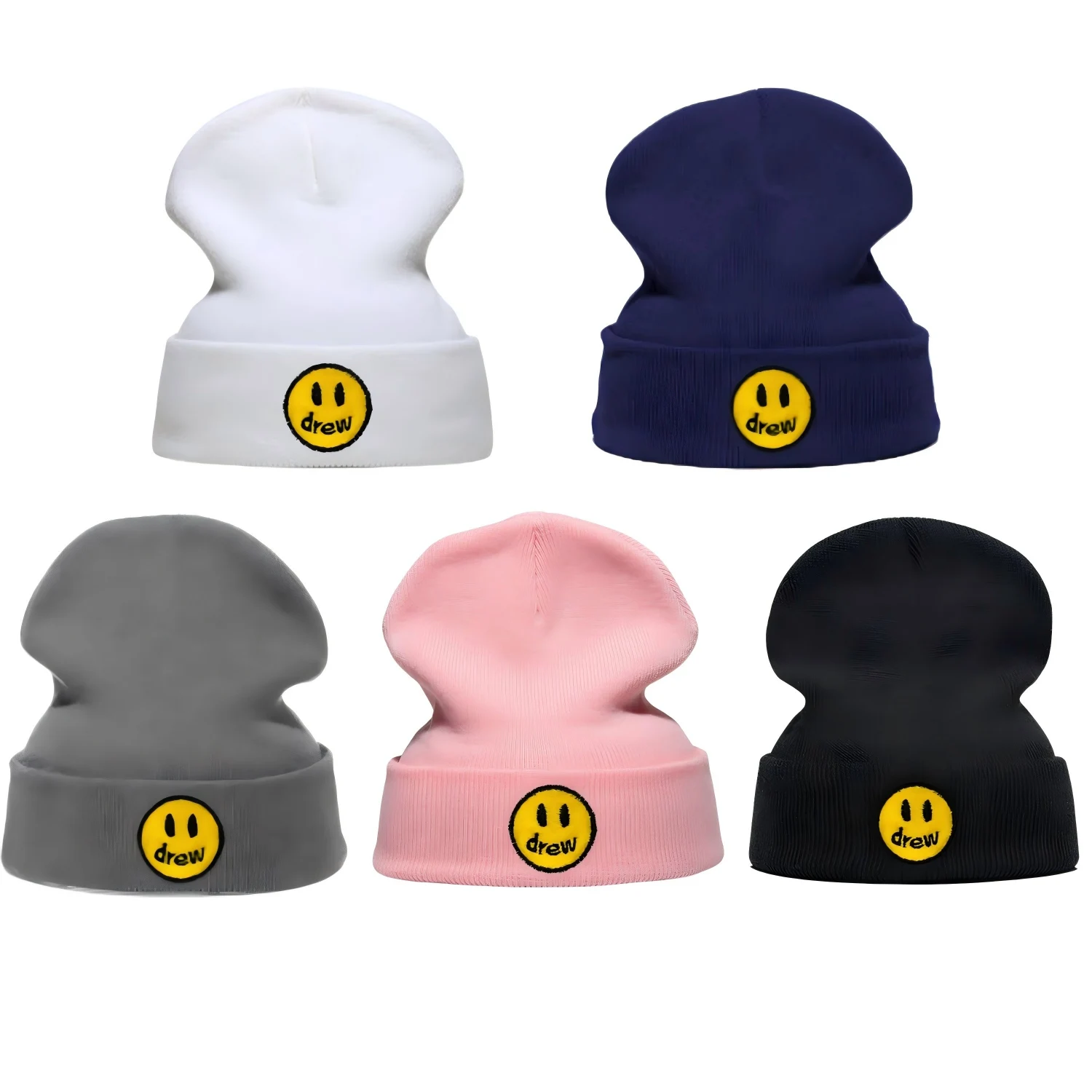 New Embroidered Knit Beanie Men Women Winter Warm Cuffed Skull Cap Unisex Streetwear Solid Color Soft Stretch Knitted Hat