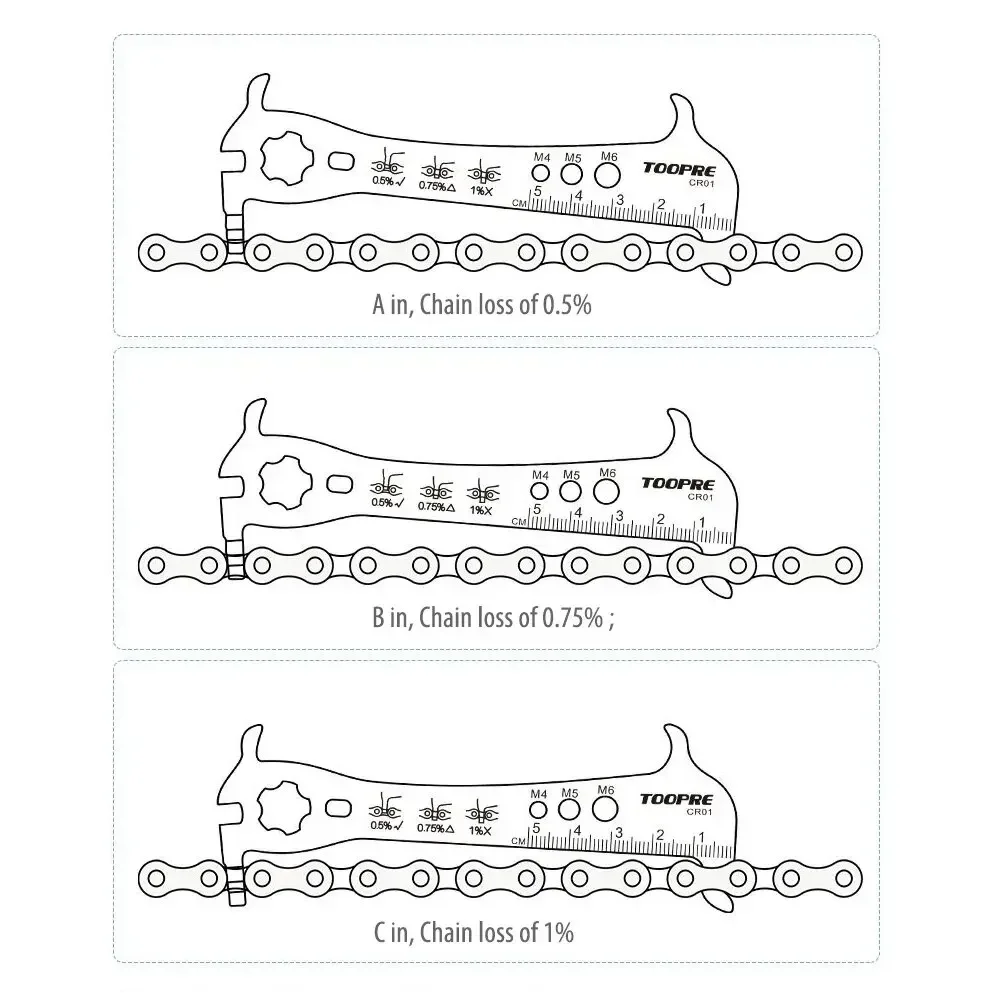 TOOPRE Bike Chain Tool Measure Ruler Multi-function Wear Measurement Screw Diameter Checker Tool Chain Hook Valve Core Removal