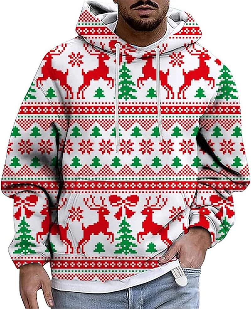 سنة جديدة سعيدة عيد الميلاد ملابس رجالية ثلاثية الأبعاد طباعة عيد الميلاد طفل هوديي الرجال هوديي الرجال فضفاضة عادية موضة المتضخم المرأة هوديي