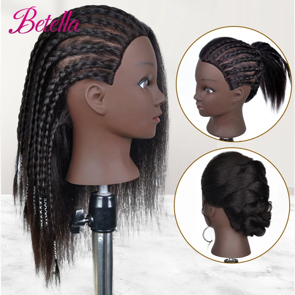 

Afro Mannequin Heads With 100% Real Hair With Adjustable Tripod Hairdressing Dolls Training Head For Practice Styling Braiding