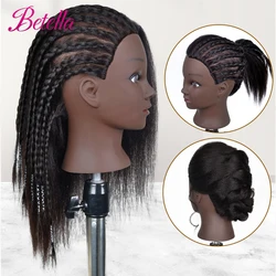 Afro Mannequin Heads With 100% Real Hair With Adjustable Tripod Hairdressing Dolls Training Head For Practice Styling Braiding