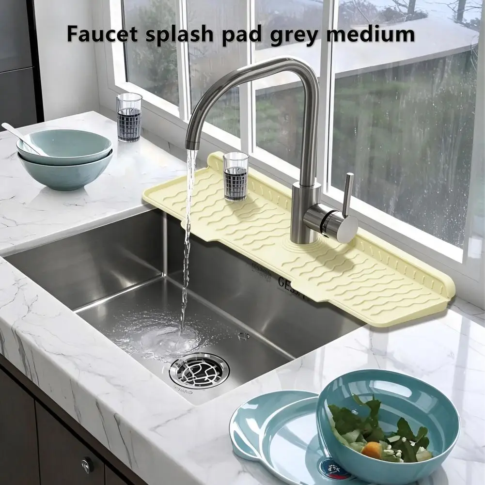 Kitchen Sink Drain Mat Silicone Faucet Mat with 7° Slope Drainage Adjustable Foldable Splash Guard for Countertop for Home
