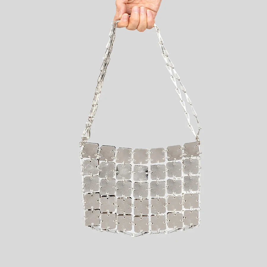 Fashion Silver Metal Mesh Women Shoulder Bags Designer Metallic Crossbody Bag Shinny Evening Bag Glitter Party Phone Purses 2023