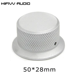 1 Pcs Hifi Amplifier Speaker Aluminum Knob Silver Diameter 50mm Height 28mm Potentiometer Volume Control Audiok Nurled Shaf Cap