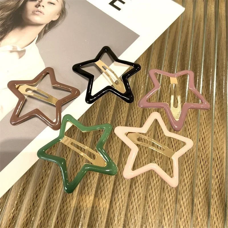 Colorful Y2K Star Hair Clips Women Girls Pentagram Clouds Metal Snap Clip Hairpins Barrettes Hair Grip Jewelry Bobby Hair Pins