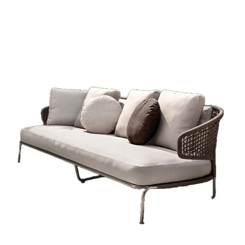 

Outdoor rattan sofa, villa courtyard waterproof rattan chair three-piece set