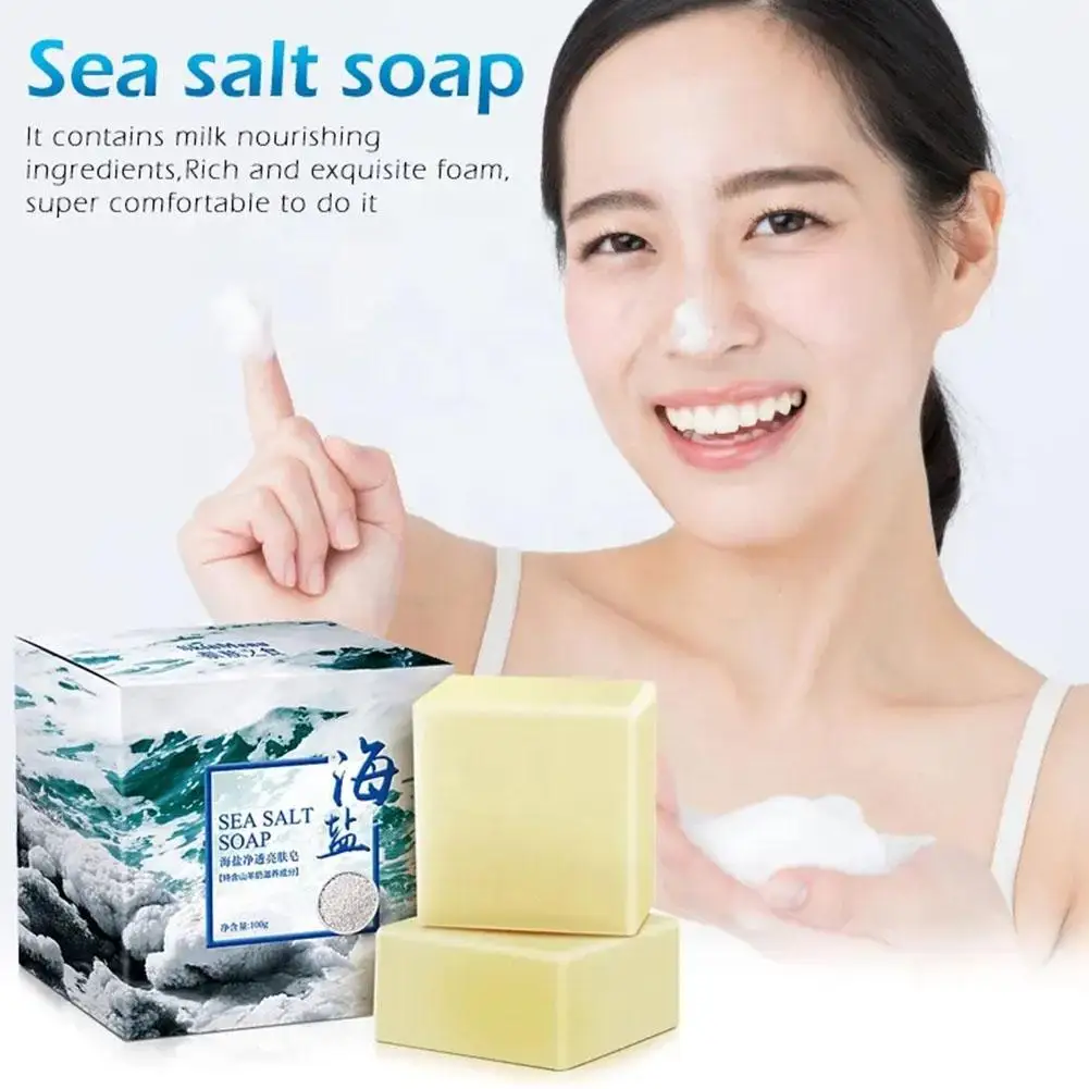 

100g Natural Gentle Cleansing Sulfate-free Natural Goat Milk Soap For Mite Removal Sensitive Skin Sea Salt Refreshing Soap Q5O8