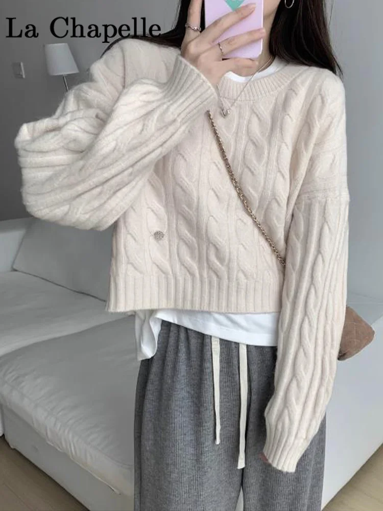 Suéter Feminino de Tricô Curto e Macio, Estilo Despojado, para Usar por Baixo, Nova Coleção Outono Inverno, Suéter de Algodão...