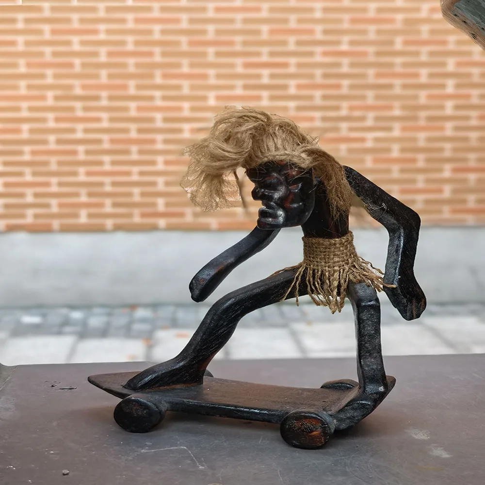 Vintage primitive wood statue Tribal Primitive Man Tikiman skateboard tiki bar decor Figurine Statue Funny Sculpture Halloween