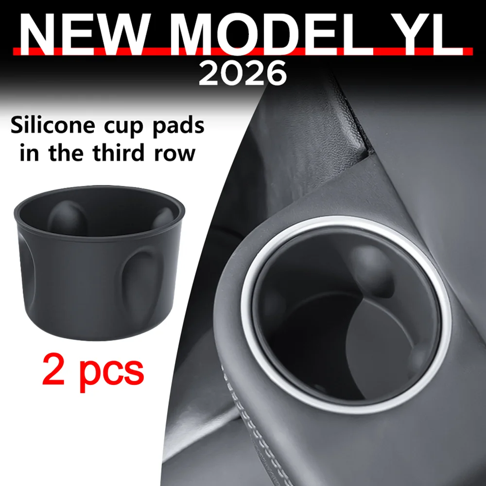 2Pcs Rear Side Cup Holder Insert Fits Tesla Model Y L 6 Seater 2026 3rd Row Silicone Water Cup Box Anti-rattle Interior Parts