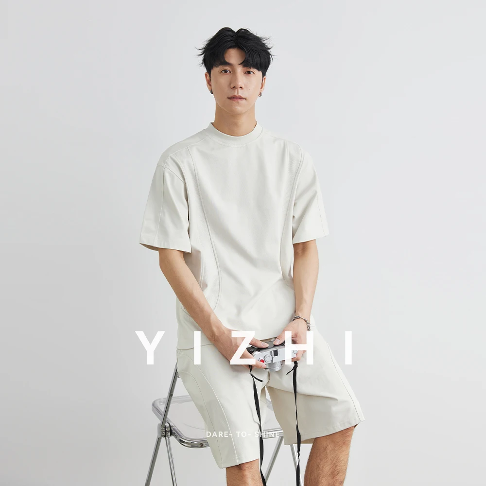 Men's Round Neck Solid Color T-shirt Drawstring Shorts Sports Leisure Loose Fashion Summer Cotton Half Sleeve Shorts Men Suit