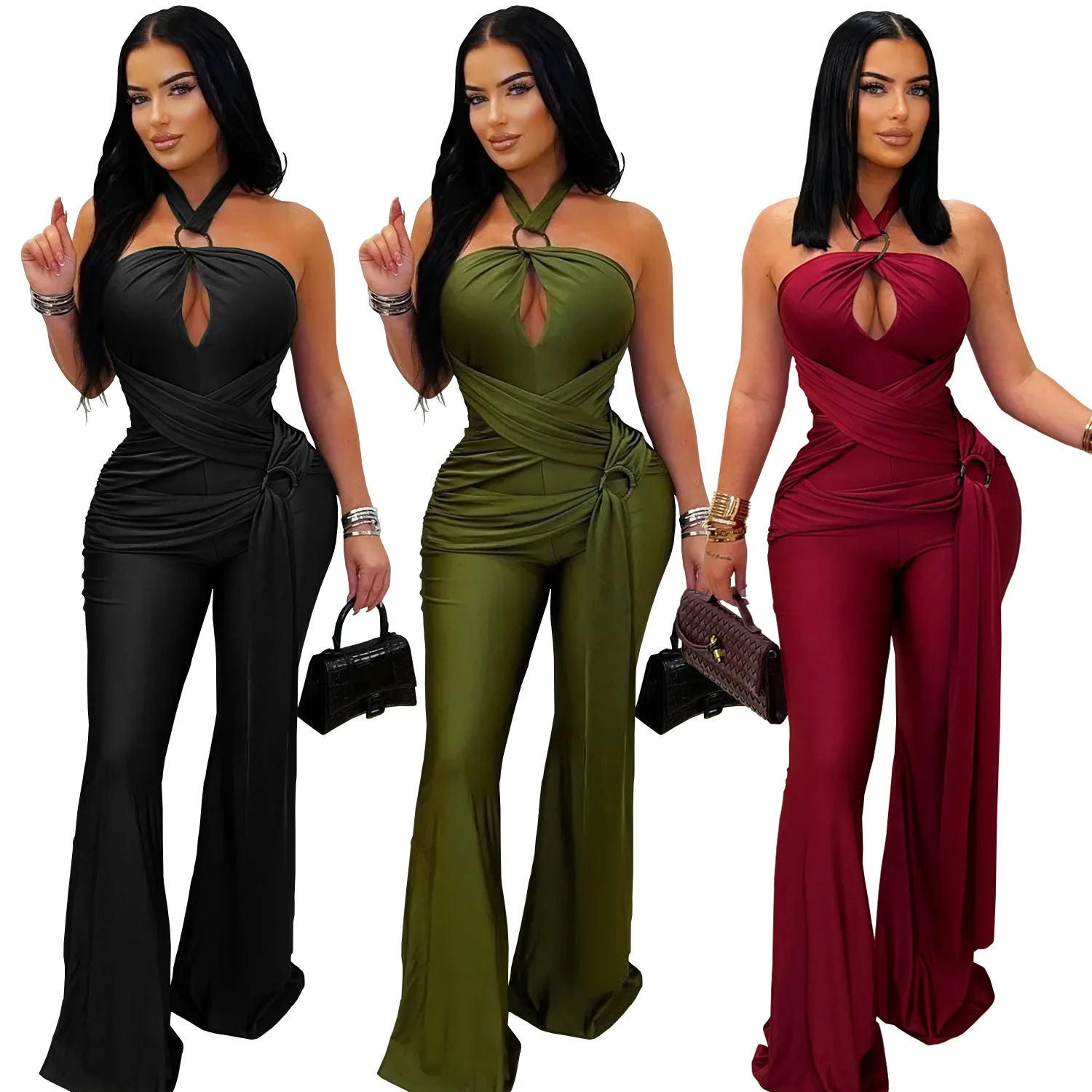 

EINY Elegant Women Wide Leg Deep V-Neck Sleeveless Party Jumpsuits Snatched Night Street Club Playsuit One Piece Suit Romper y2k