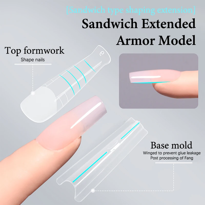 Sandwich formas de uñas duales 240 Uds 15 tamaños extensiones rápidas-formas duales sin formas de papel necesarias formas de manicura elipse 3D herramienta de Arte de uñas