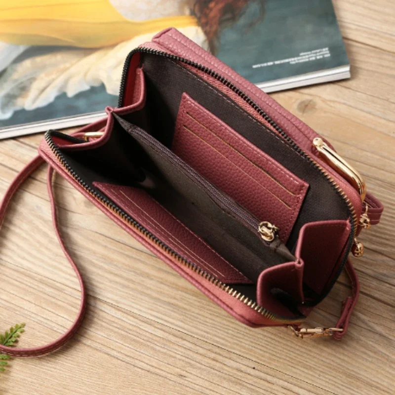 Fashion 2021 ladies mobile phone bag Korean version of lychee pattern messenger bag mini daily card bag lady wallet