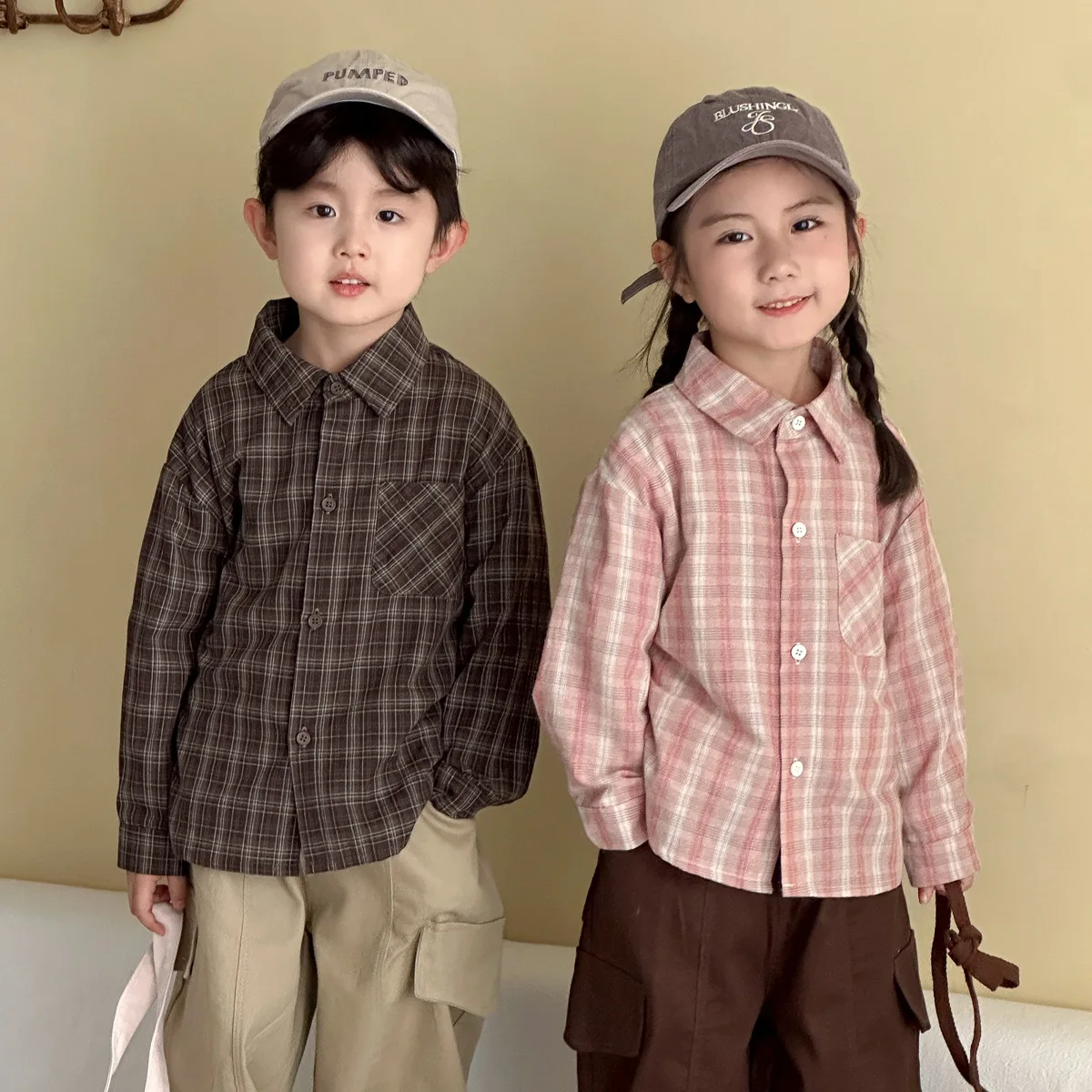 

Children's Long Sleeve Shirt Plaid Cotton Coat Autumn New Casual Baby Boy's Cardigan Shirt Girls' Top