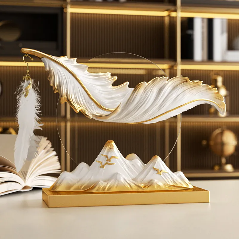Creative Wings Art Decoration Resin Statuette Living Room Entrance TV Cabinet Office Golden Feather Figurine Decorations Gifts