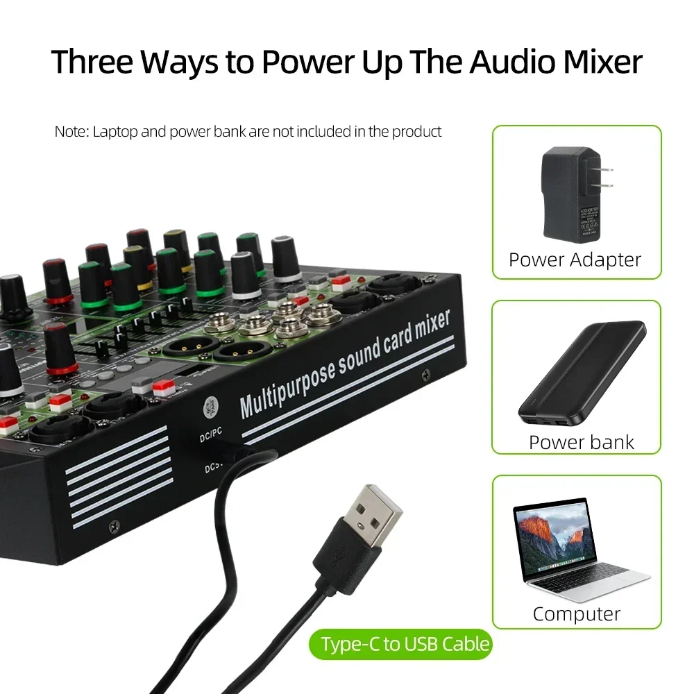 RAYHAYES MX-88 8-Channel Professional Audio Mixer USB Bluetooth Audio Interface DJ Mixer for Stage and Studio