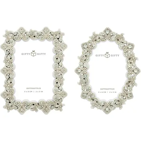 Vintage Jeweled Small Picture Frame Set of 2 Mini Photo Frame Set 2x3 inch for Tabletop Display Desk Small Picture Frames Perfec