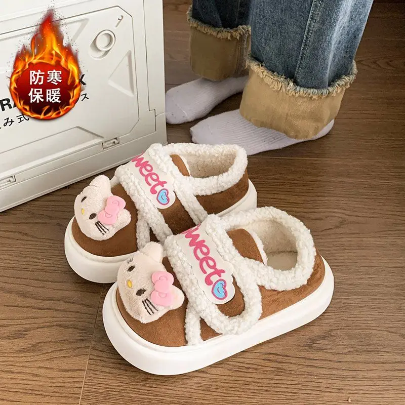 

Sweet Hello Kitty Anime Kawaii MINISO Ins Lovely Doll Thick Soled Warm Shoes Cute Cartoon Cotton Slippers Gifts for Kids