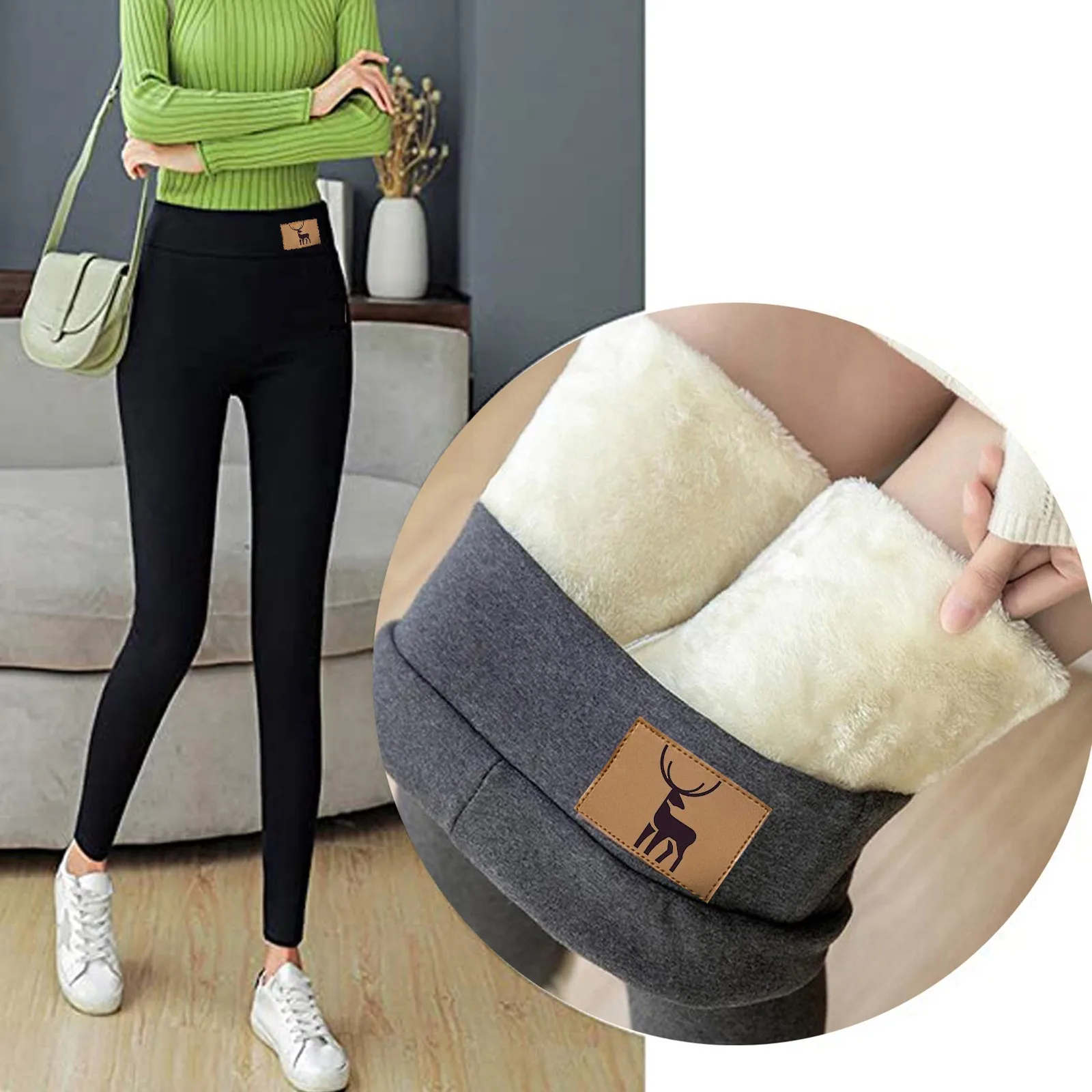 

Women Pants Winter Fleece Thicken Pants Lamb Wool Outerwear Thermal High Waist Leggings Warm Slim Black Velvet Female Trousers