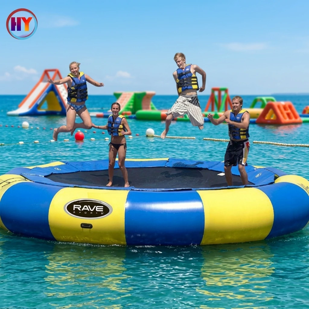 Inflatable Water Trampoline, Durable Floating Jumping Bed, Summer Outdoor Water Games, 6 in 1 Fun Pool Toy