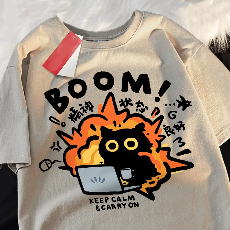 T shirts Good Mental State Pure Cotton Short Sleeved t-shirt For Men Women Summer Tee Clothes Loose Casual Cartoon Oversized Top image 3