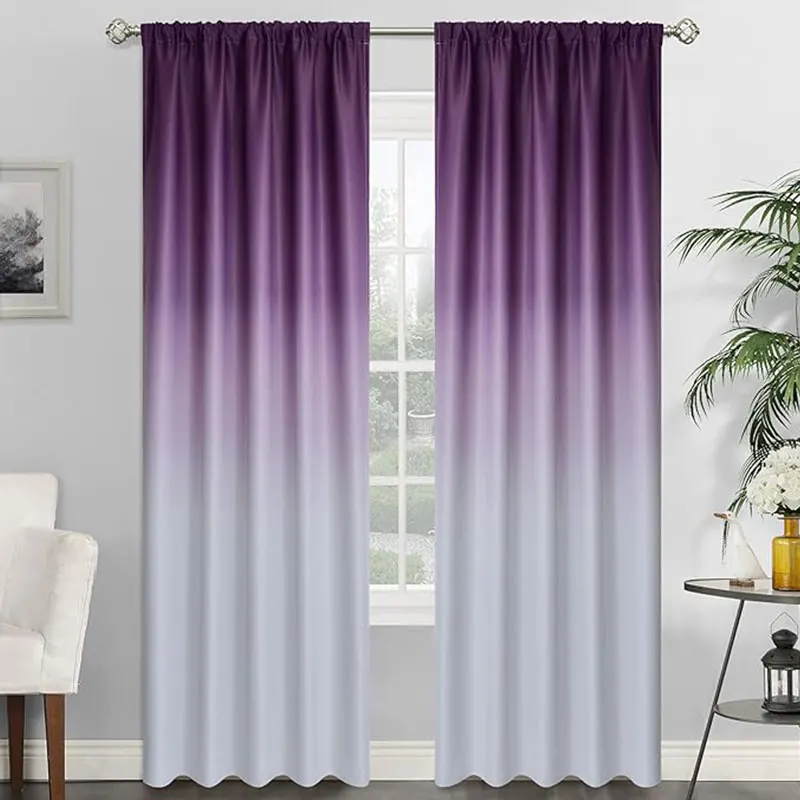 1/2 PCS Gradient Color Series Shading And Thermal Insulation Curtains, Living Room Bedroom Finished Rod Pocket Curtains