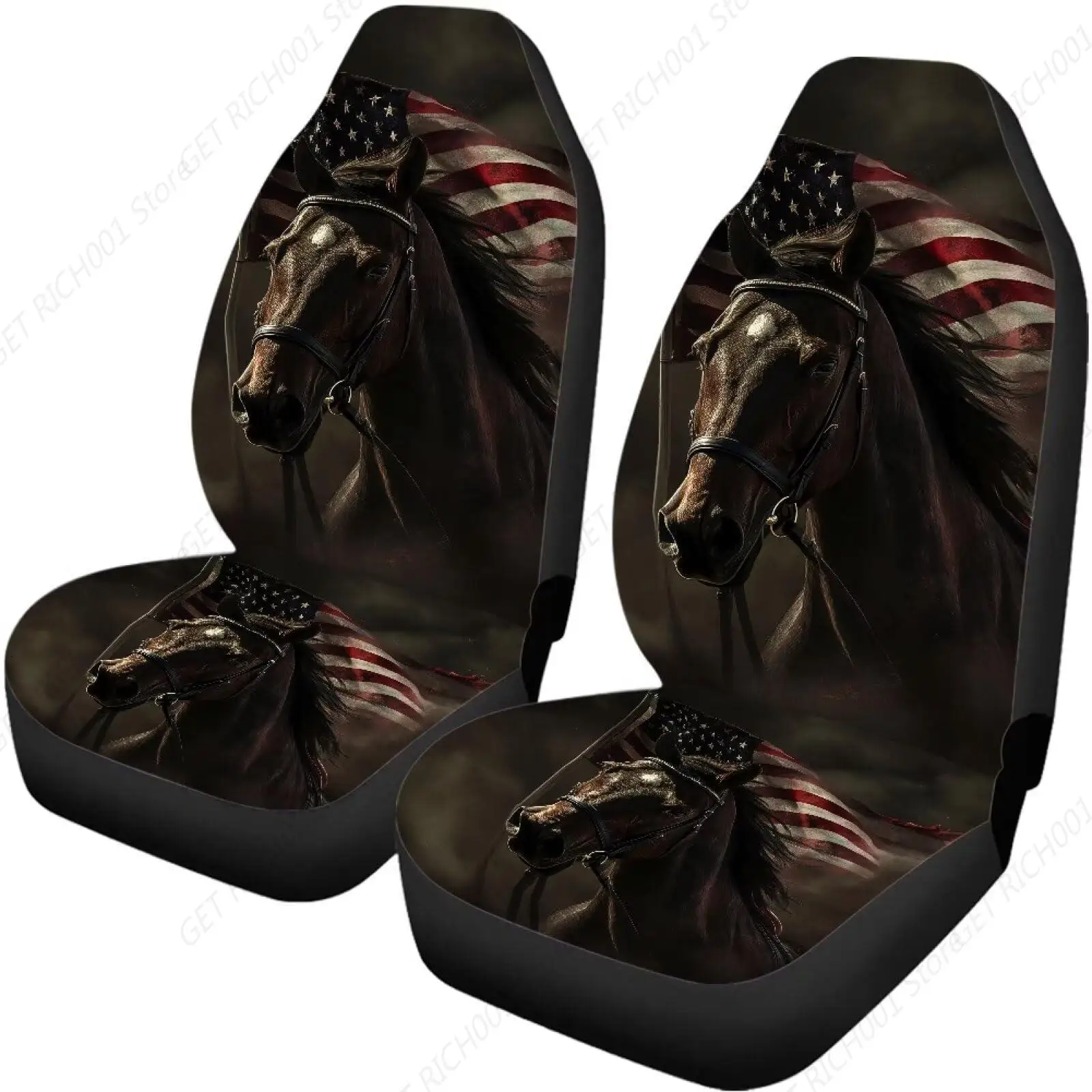 Horse American Flag Print Car Seat Covers Front Seats Rear Protector Material Auto Interior Accessories for SUV Van Truck