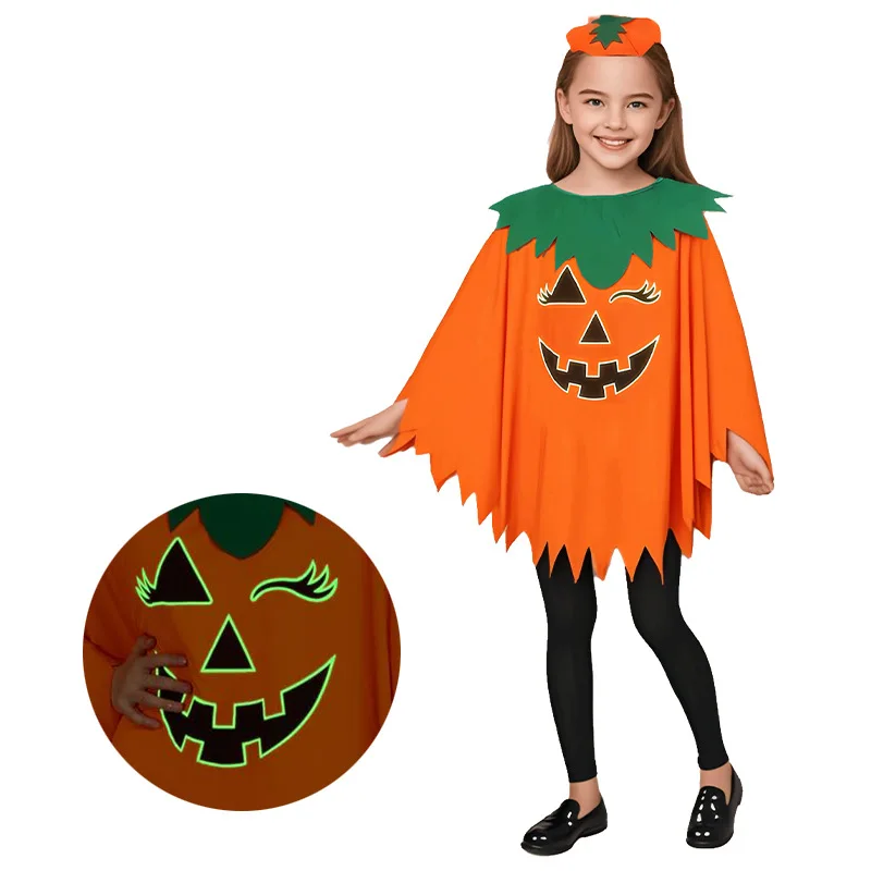 Halloween Costume Glow-in-the-Dark Adult Pumpkin Cape Shawl Pumpkin Hat Set Cloak School Party Costume