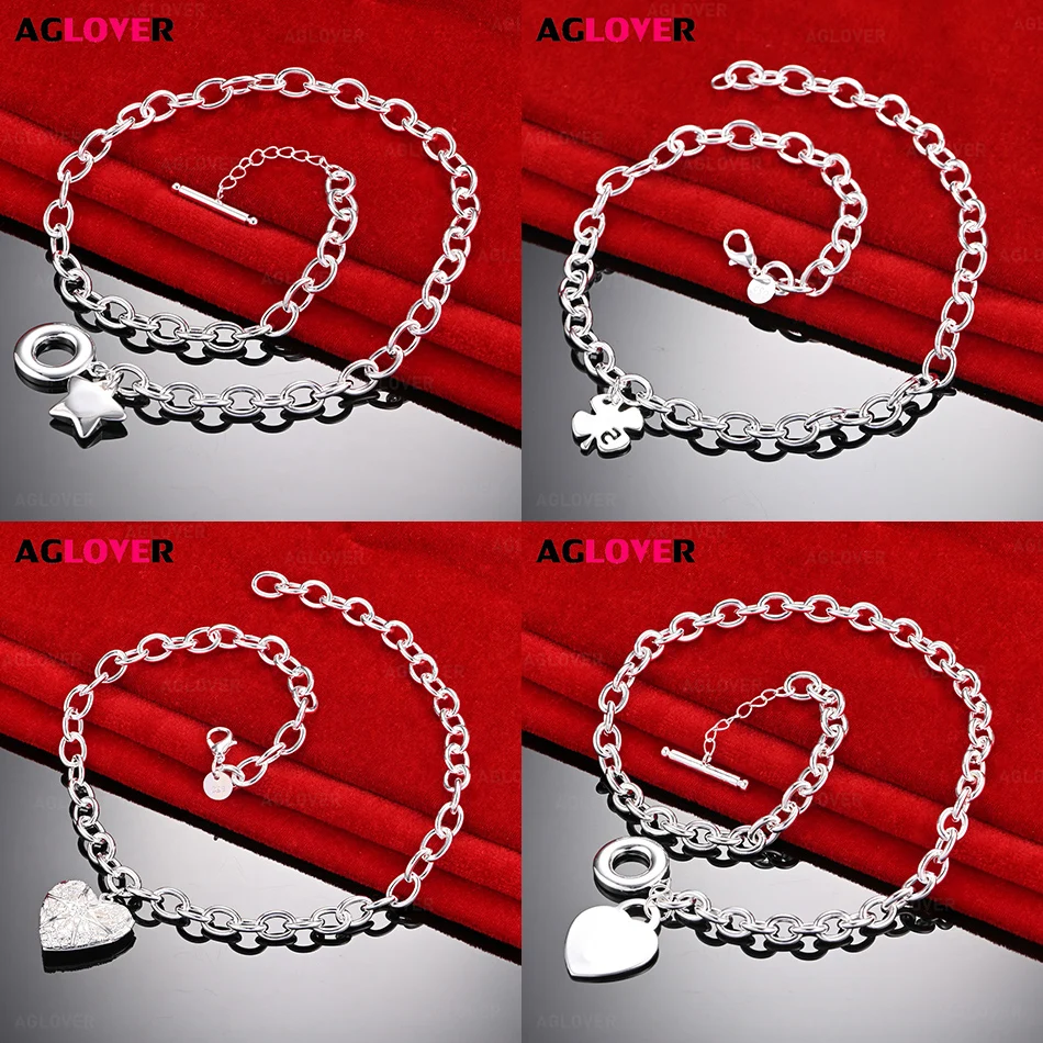 

AGLOVER 925 Sterling Silver Hollow Pattern Heart Pendant Necklace Women's Charm Fashion Anniversary Gift Jewelry