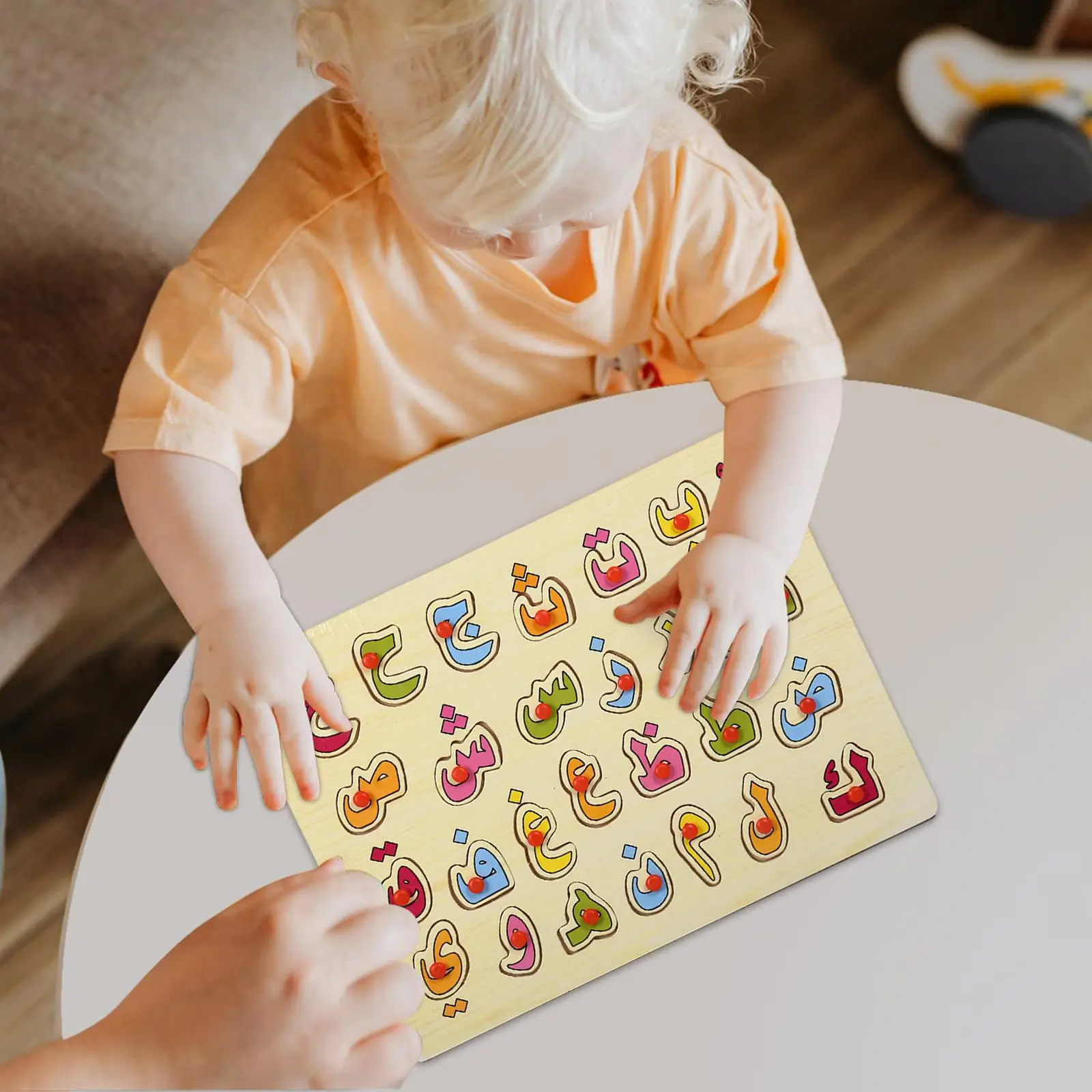 ตัวต่อไม้รูปตัวอักษรภาษาอาหรับหลากสี ของเล่นเสริมพัฒนาการสำหรับการเรียนรู้