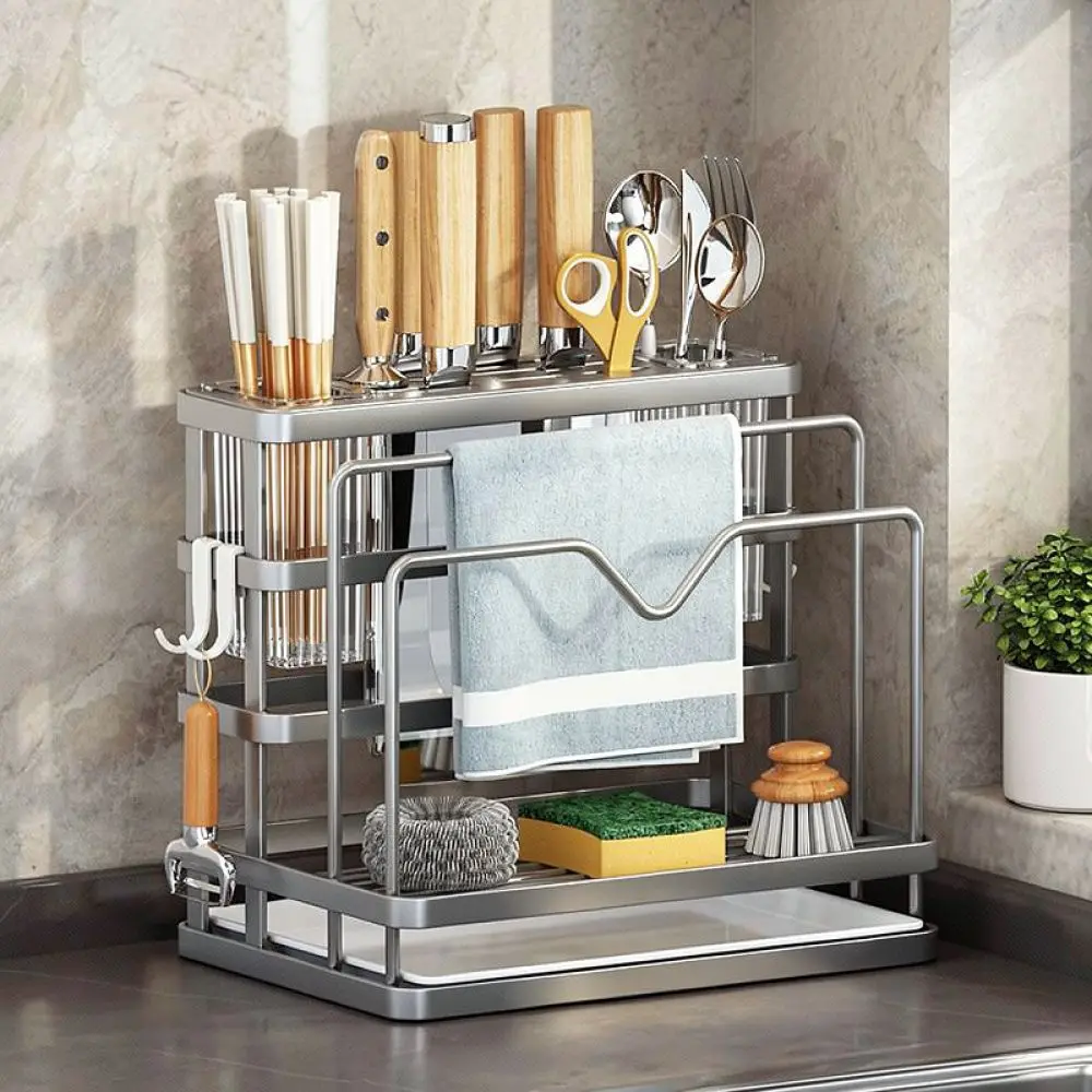 Kitchen Block Organizer Stand For Pot Lid Cutting Board Chopsticks Cage Countertop Storage Rack Space Saver Tool