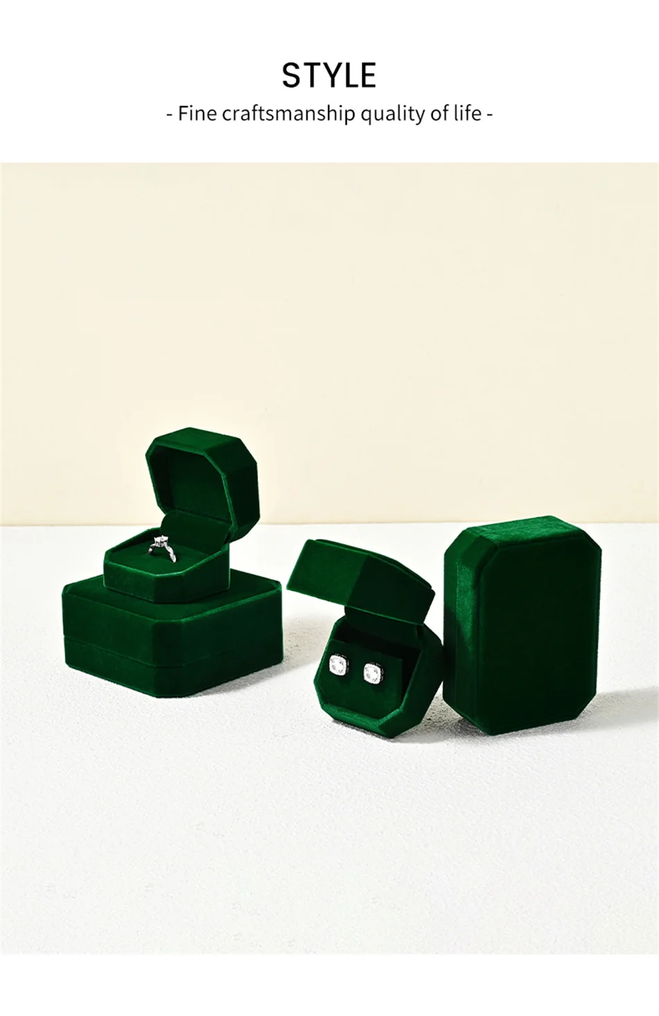 Oirlv Samt-Ringbox, Edelstein-Grün, Schmuckbox-Set, Hochwertige Verpackungsbox für Ringe, Ohrringe, Halsketten, Armbänder, Anpassbar – Detail 13