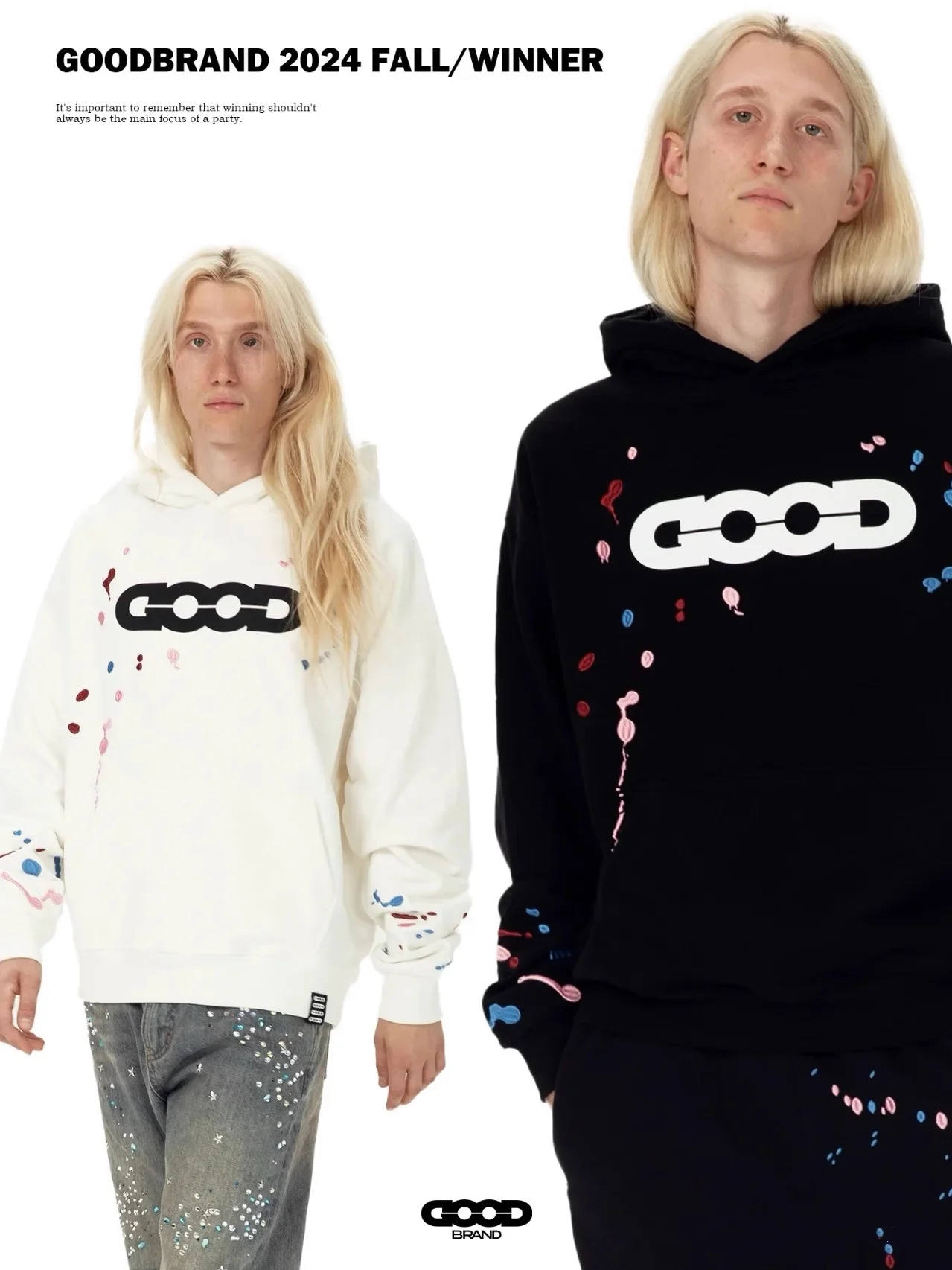 

Худи Goodbrand Candy Embroidery Splaed Ink: повседневный свободный крой, длинный рукав, молодежная модная осенняя одежда