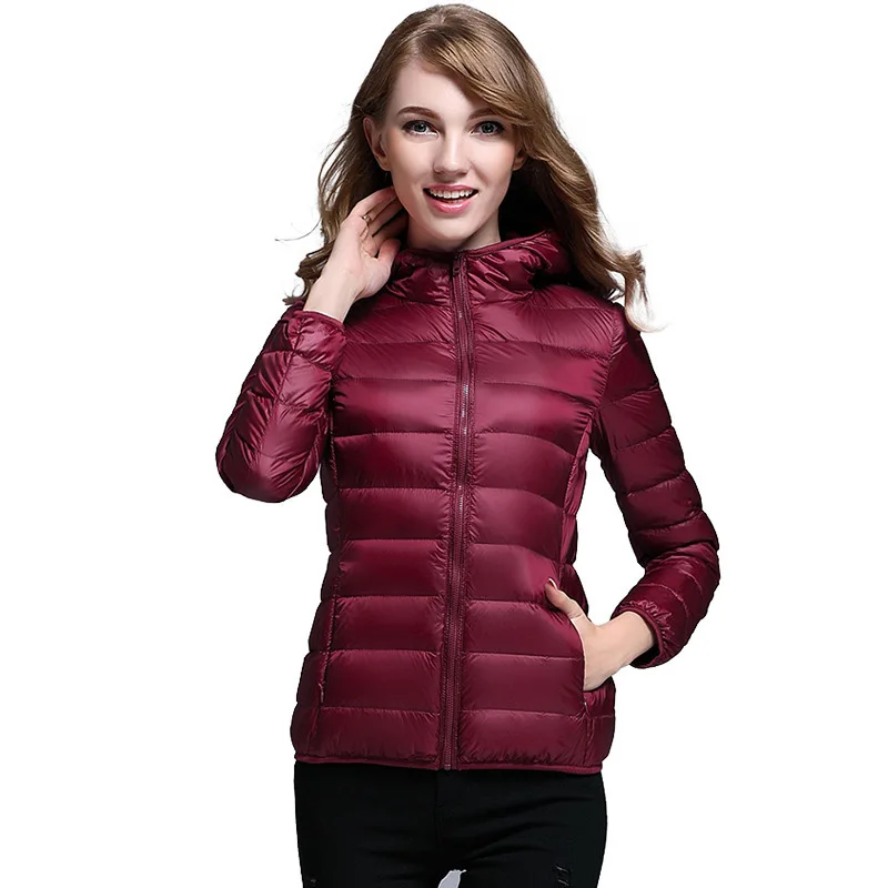 Women Down Jacket New Autumn Winter Long Sleeve Hooded Warm White Duck Down Jackets Fashion Light Weight Casual Black Coats