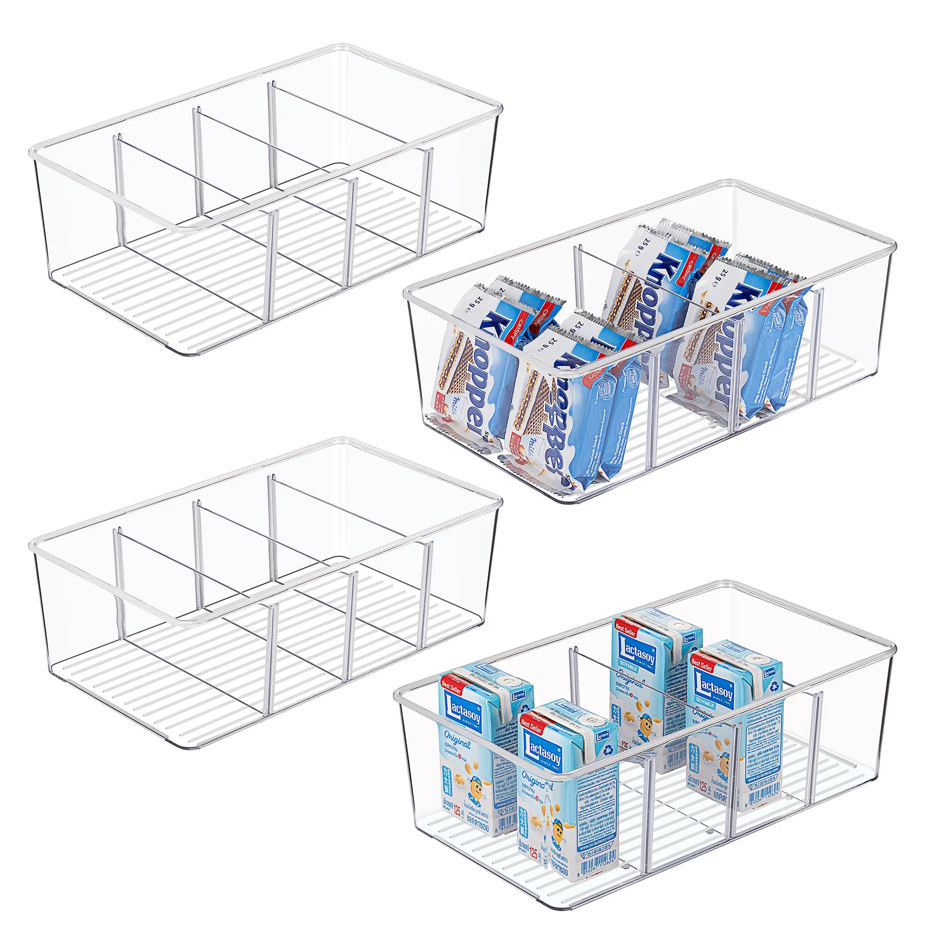 

4 Grids Food Storage Containers Pantry Refrigerator Organizer Transparent Fresh Kitchen Storage Freezers Drawer Box Spice Case