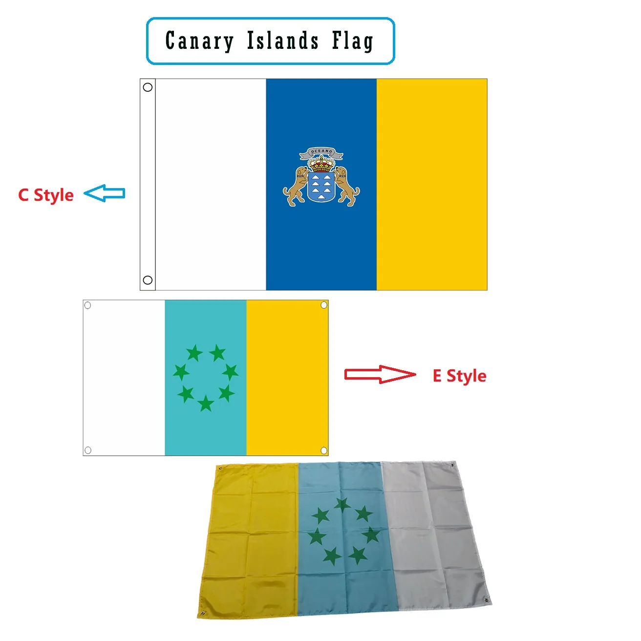 3 x 5 Fuß große Kanarische Inseln-Spanien-Flagge, Kanarische Inseln-Flagge, bedrucktes Polyester-Banner, Spanien-Wandteppich zur Dekoration – Detail 1
