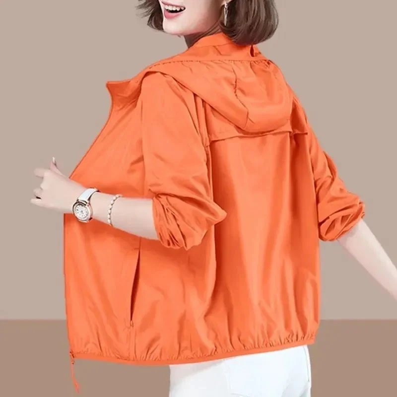 

Sunscreen Women's Coat Summer Thin 2024New Beach Clothes Wear Loose Large Size Jacket Casual Breathable Short Outwear Female Top