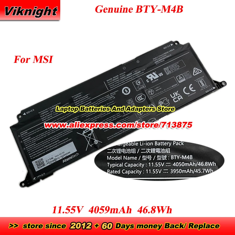 

Genuine BTY-M4B Battery 11.55V 4050mAh 46.8Wh for MSI laptop