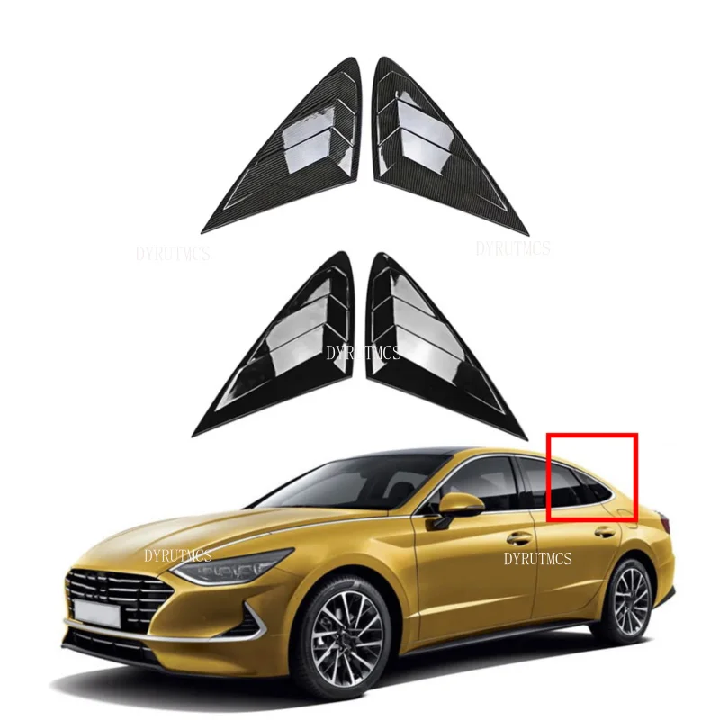 Car Rear Louver Window Side Shutter Cover Fit For Hyundai Sonata 2020 2021 2022  Trim Sticker Vent Scoop ABS Carbon Fiber Black