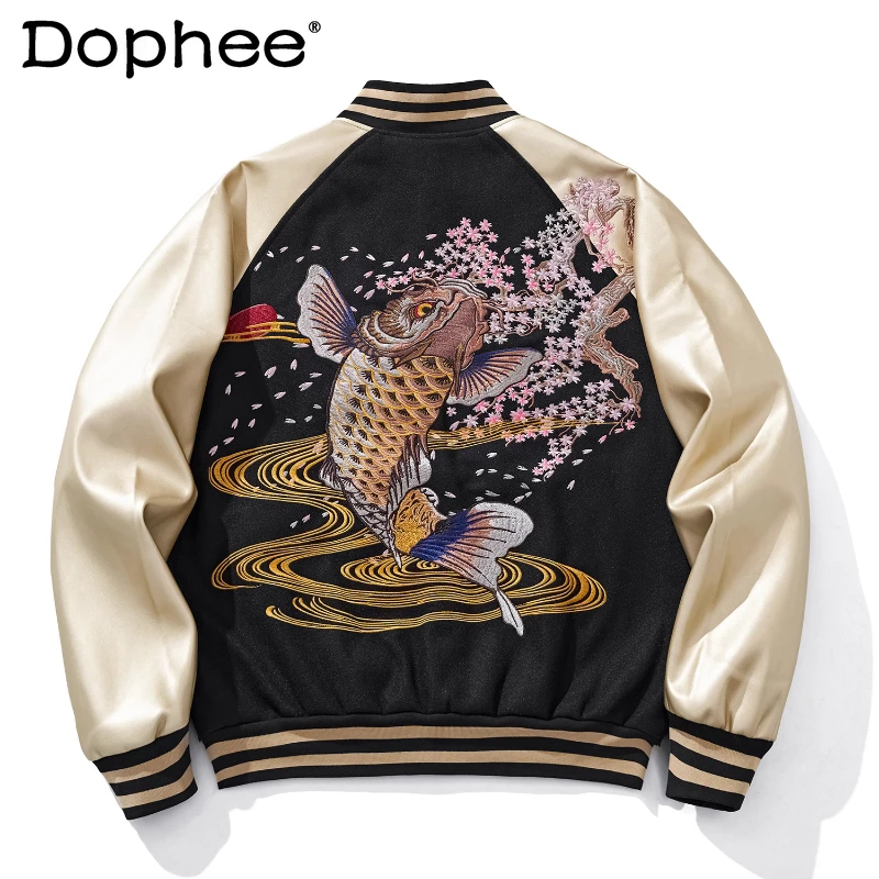 

2025 Men's Spring Autumn New Single-breasted Embroidered Jackets Baseball Coats Chic Embroidered Long Sleeve Color Matching Tops